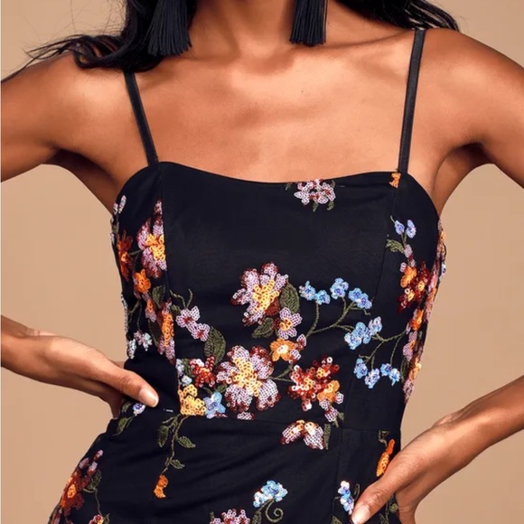 Lulus Wow and Forever Black Floral Sequin Strapless Maxi Dress Size XS - Picture 4 of 9